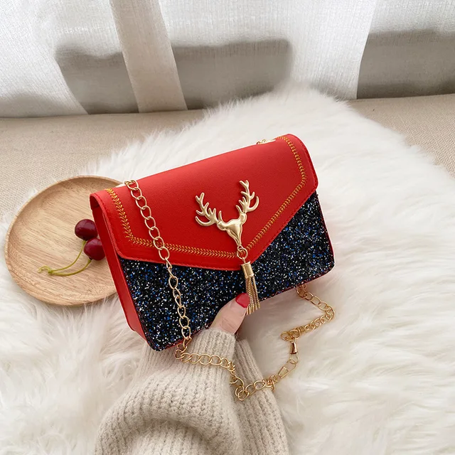 2021 Reindeer Women Handbags Deer Christmas Style Clutch Woman Purse Evening Handbags Shoulder Wedding Dinner Crossbody Bag red