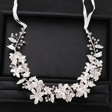 Свадебное оголовье модного серебристого цвета, тиара, свадебный цветок с кристаллами, головные уборы ручной работы, лоза, свадебные украшения для волос, аксессуары