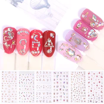 

1 Sheet Flowers 3D Nail Sticker Star Moon Rhinestone Mixed Patterns Nail Transfer Decals Nail Decorations DIY Design