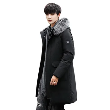 

2019 winter new style cold-resistant thick warm men's fashion casual long hooded down jacket zipper pocket parka down coat