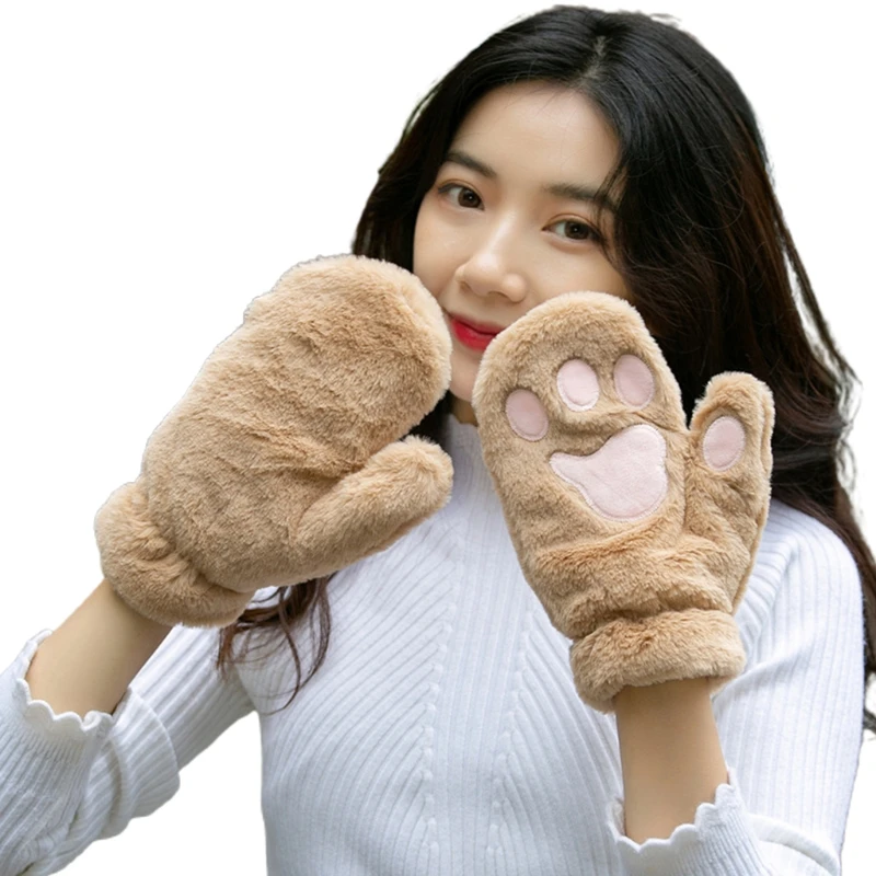 Winter Plush Cat Claw Gloves Fluffy Animal Paw Gloves Full Finger