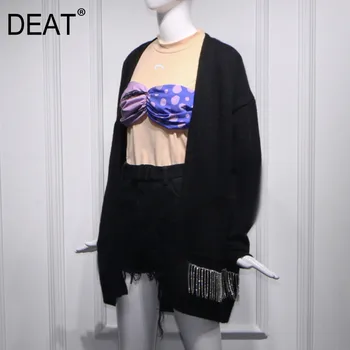 

DEAT 2020 New Spring And Summer Fashion Women Clothes High Quality Over Stitch Knitting Cardigan Female Jacket Tassels WK62201XL