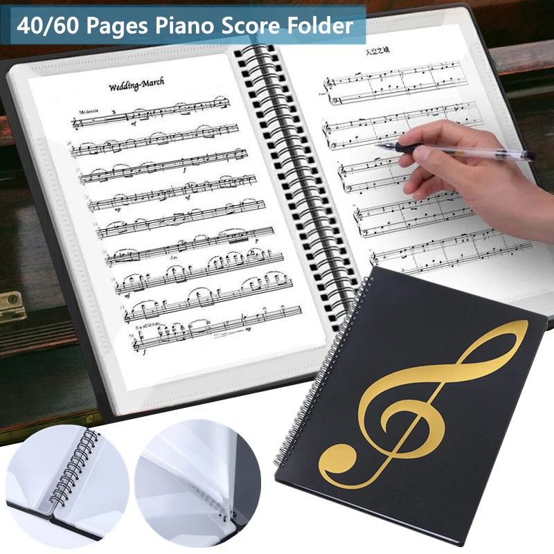 

40/60 Pages Multi-layer Music Score Coil Folder Practice Piano Paper Sheets Document Storage Organizer