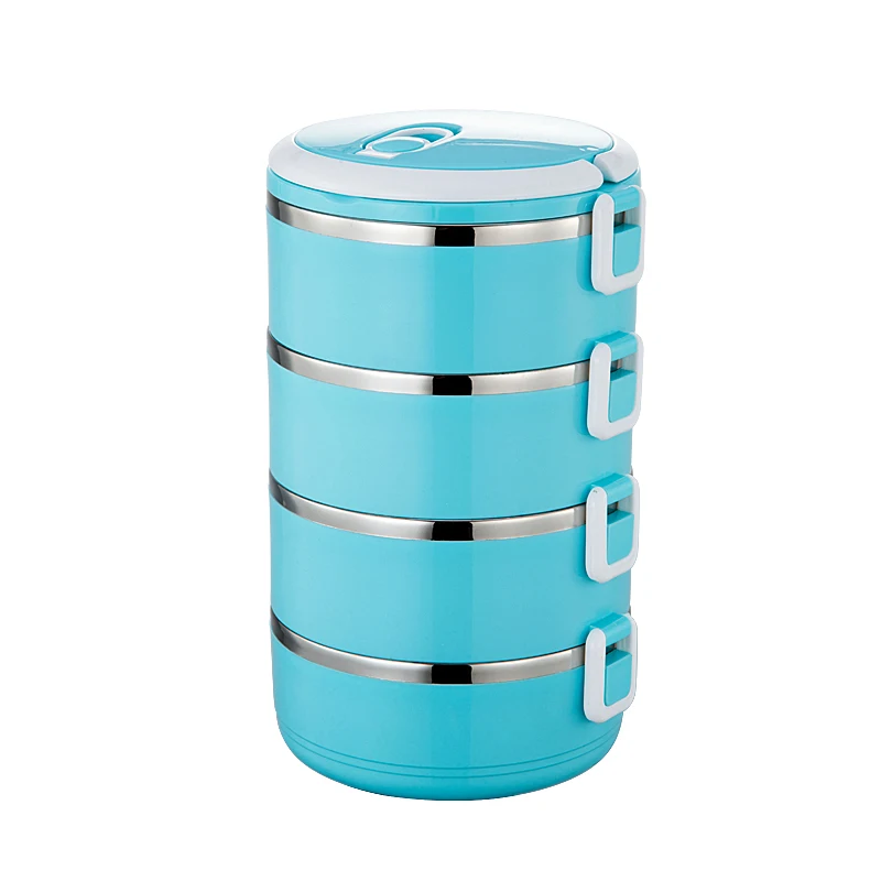 Портативный контейнер Bento для обеда коробка из нержавеющей изоляции Ланчбокс детское питание термический контейнер для пикника герметичный чехол контейнер для закусок - Color: 4 layer blue