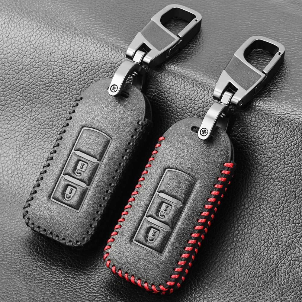 2 Buttons Remote Key Case For Mitsubishi L200 ASX Outlander Eclipse Cross Pajero Sport Lancer Leather key Fob Shell Cover