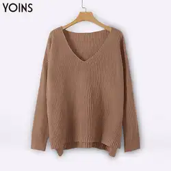 YOINS 2019 осень зима женский свитер v-образный вырез с длинными рукавами свободные женские трикотажные свитера пуловеры однотонные