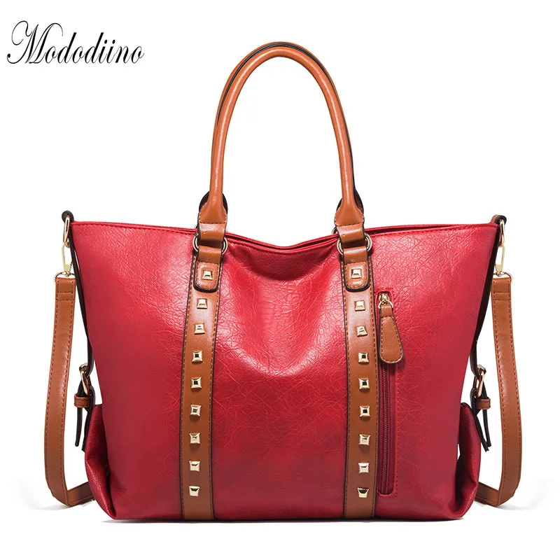 

Mododiino Rivet Handbag Women Bag PU Leather Crossbody Bag New Elegant Shoulder Bag Women's Tote Purse Women Handbag Red DNV1200