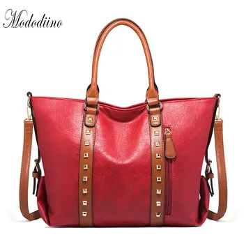 

Mododiino Rivet Handbag Women Bag PU Leather Crossbody Bag New Elegant Shoulder Bag Women's Tote Purse Women Handbag Red DNV1200