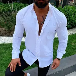 Мужская модная Повседневная рубашка с длинным рукавом, осенняя крутая Свободная Повседневная рубашка с v-образным вырезом, топы M-3XL