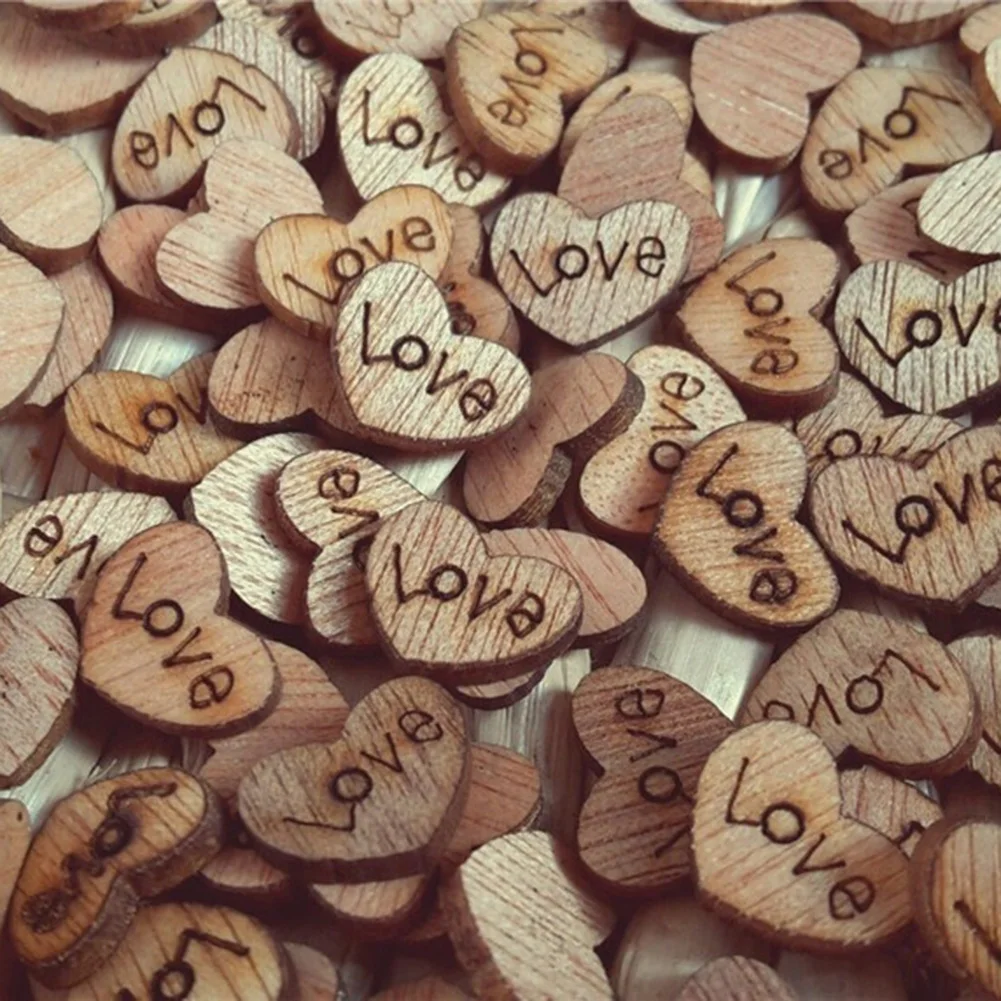 200 шт деревянные Любовь Сердце ломтик диски Свадебная вечеринка для декорации стола украшение ручной работы