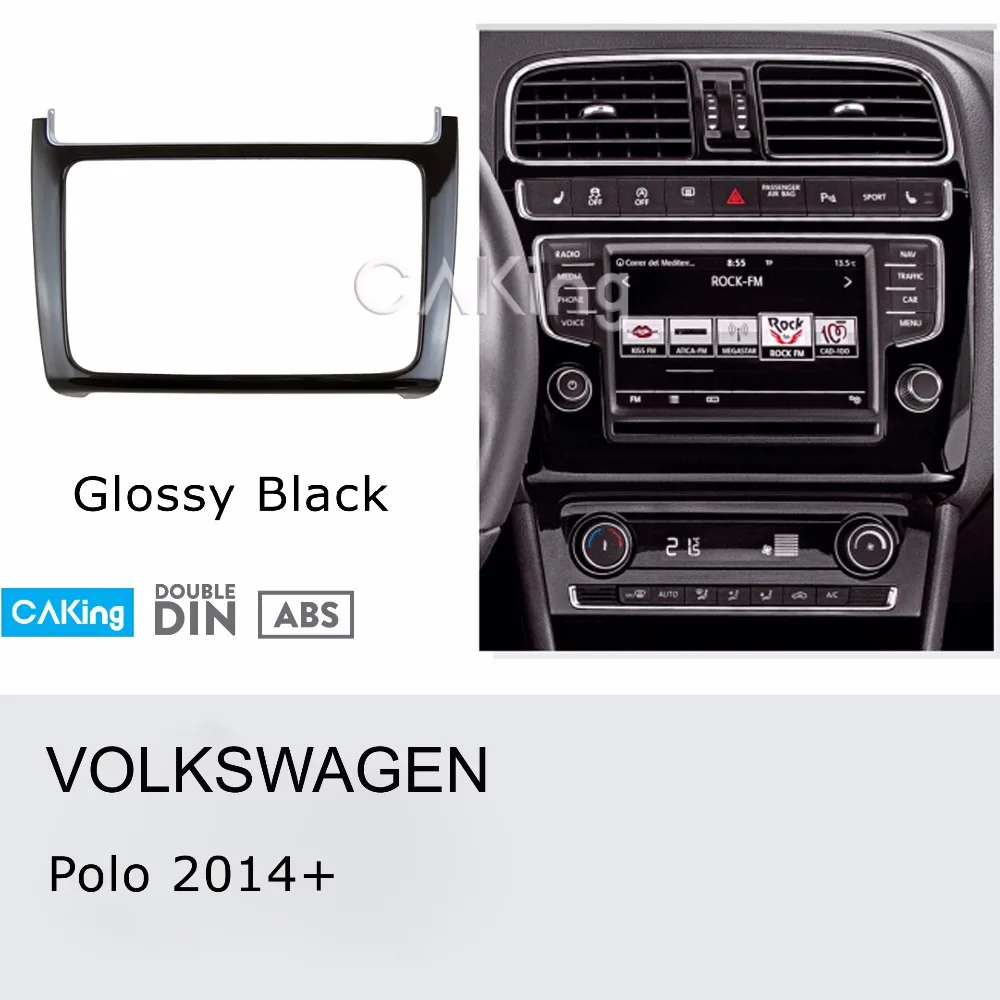 Car Radio Facia for VOLKSWAGEN Polo 2014+ (Glossy Black) DVD Fascia Stereo  CD Panel Dash Kit Plate Frame Bezel Console Cover