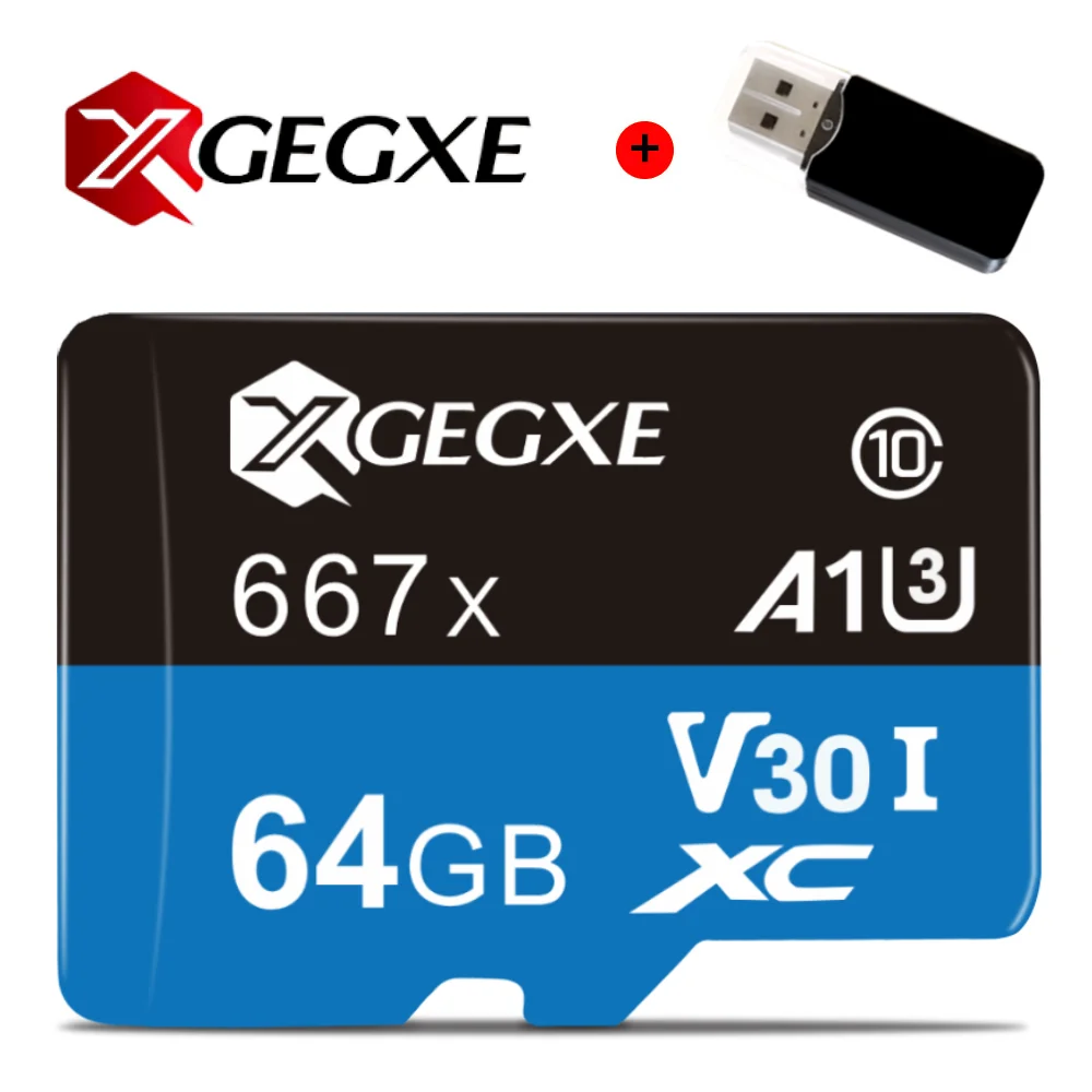 XGEGXE Оригинальная Карта памяти SDHC SDXC EVO класс 10 высокоскоростная 32G/64G/128G/256G класс 10 флэш микро карта TF камера - Емкость: 64GB-Card Reader