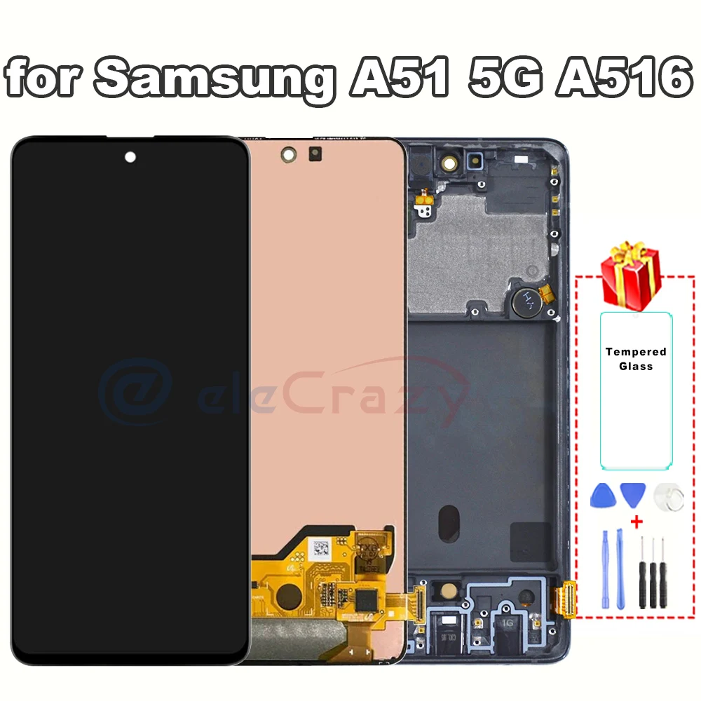 

for Original 6.5" Samsung A51 5G A516 LCD Display with Touch and Frame A516F A516N Replacement Assembly 100% Tested