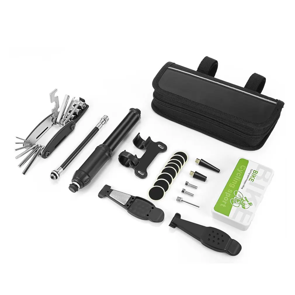 

Bicicle Tire Repair Tools Kits Bag Portable Bike Cycling Tyre Air Pump Inflator Schrader Presta Valve