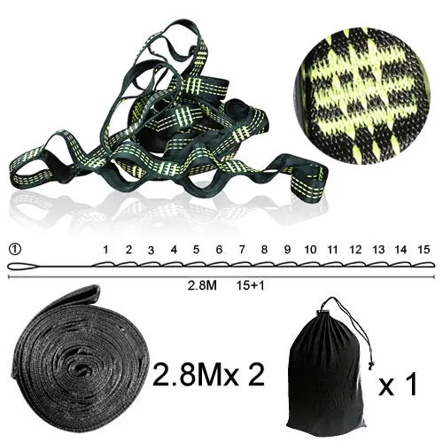 2 PCS Essential Can Hold 2000kg Out Door Camping Hiking Hammock Hanging Belt Hammock Strap Rope Accessories Load Bind Rope 