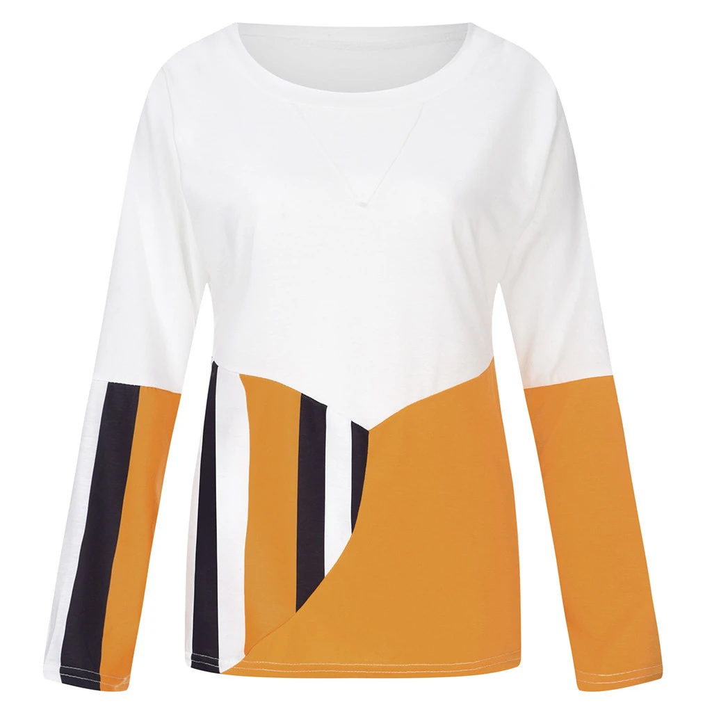 JAYCOSIN Fashion Blouse Casual Loose Round Neck Long Sleeve Color Matching Shirts Blouses Embroidery Casual Women Full Shirt 722