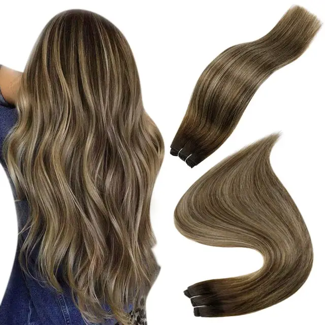Full Shine Human Hair Weft Extensions Hair Bundles Ombre Blonde Color 100g Sew In Silky Straight Remy Skin Double Weft For Salon 2 3 27