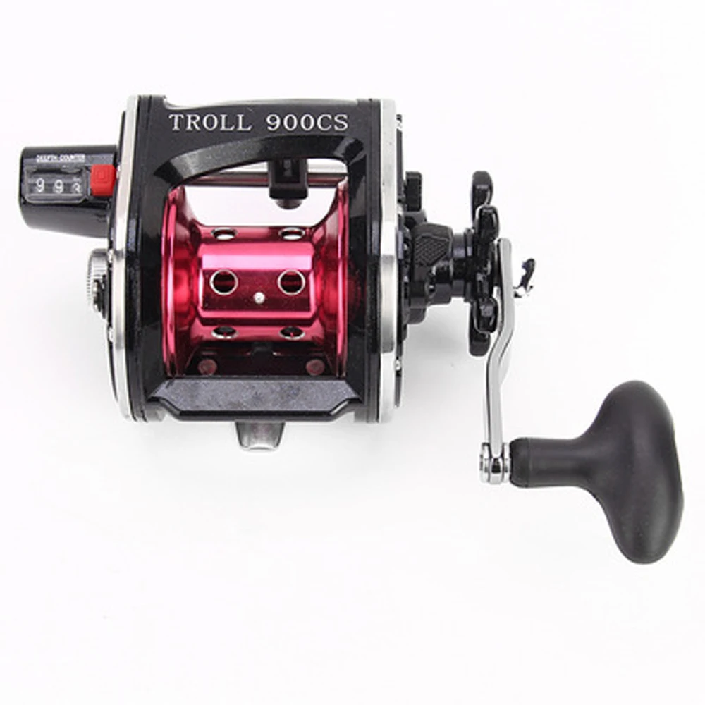 Black Troll Seawater Ocean Reel Drum Fishing Reel Wheel, TR345 Troll Reel  with Line Counter