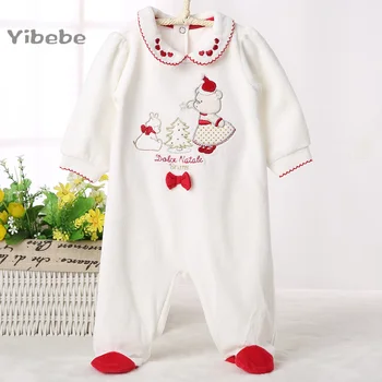

Newborn Baby Gilr Footed pyjamas Autumn Warm Bodysuit Christmas Holiday Outfits Peter pan Collared Jumpsuit Sleep Play Coveralls
