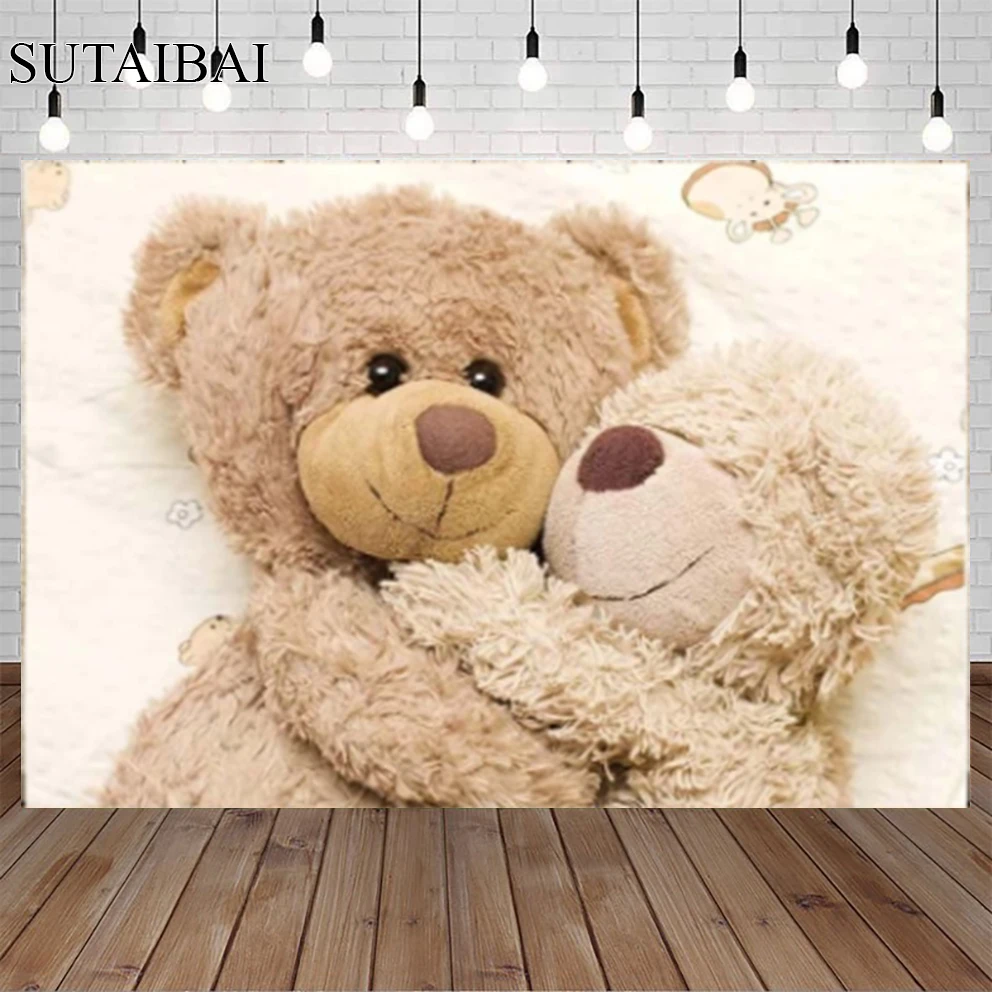 

Sweet Teddy Bear Love Heart Watercolor Birthday Party Backdrop For Photography Customized Photo Background Photo Studio props
