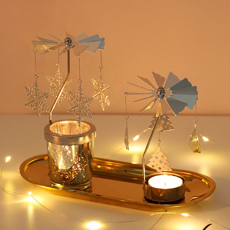 Metal Rotating Candle Holder Merry Christmas Table Decoration For Home 2020 Ornaments Navidad Xmas Gifts New Year 2021 | Дом и сад