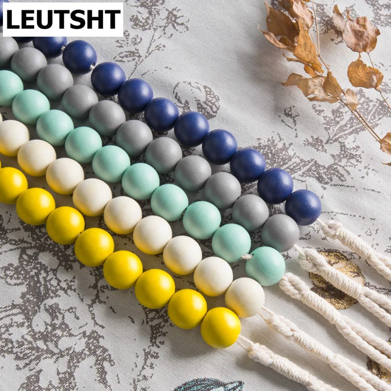 

One pair tieback curtain decorative modern Macarons color wood endless ball bandage Cotton rope ring buckles tie tape M361