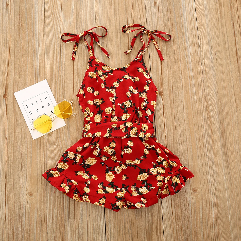 clothing sets for toddler girl 2022 Summer Kids Girls Sleeveless Playsuit Ruffle Printed Pattern Off-Shoulder Suspender One-Piece Romper Clothes Clothing Sets expensive