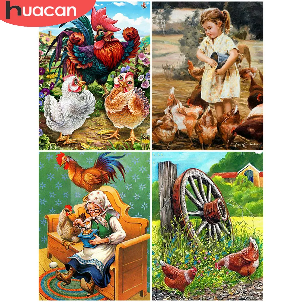 HUACAN Full Drill Square Diamond Painting Animal Cross Stitch Embroidery Cock Handmade Home Decoration Art | Дом и сад