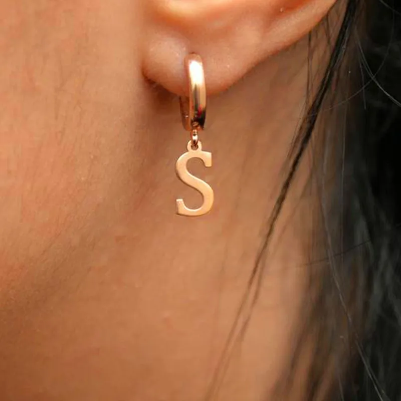 1Pair 26 English Letters A-Z Stud Earring Custom Letter earrings Hot Sale Simple Stainless Steel for Women Initial Earrings