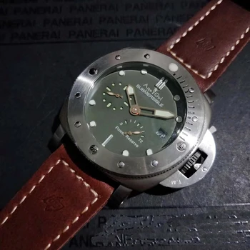 

Classic New Men Automatic Mechanical Sapphire Stainless Steel Brown Leather Special Edition 1950 Luminous Green Watch 47mm