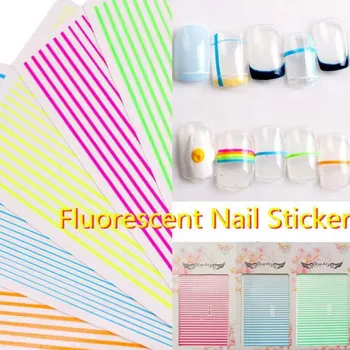 

5 Sheet Manicure Rainbow Color DIY Art Mixed 3D Self Adhesive Decoration Foil Stripe Lines Tools Fluorescent Nail Sticker Set