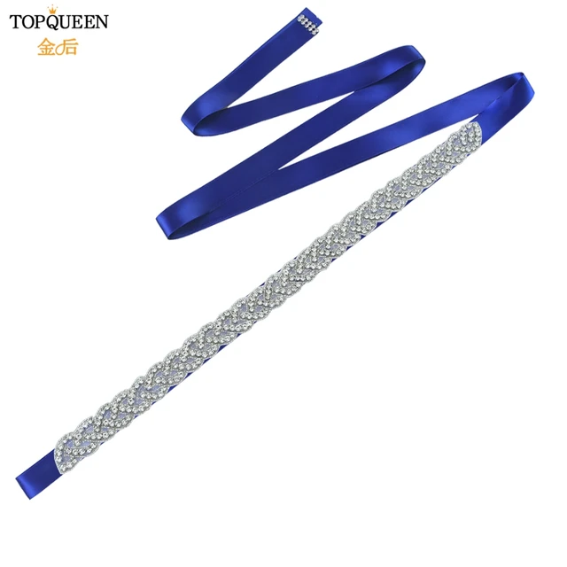 TOPQUEEN S216 Women's Rhinestones Belt Handmade Wedding Dresses Belt Marriage Bridal Ribbion Belts Wedding Bride Sash Party Belt Royal blue ribbon