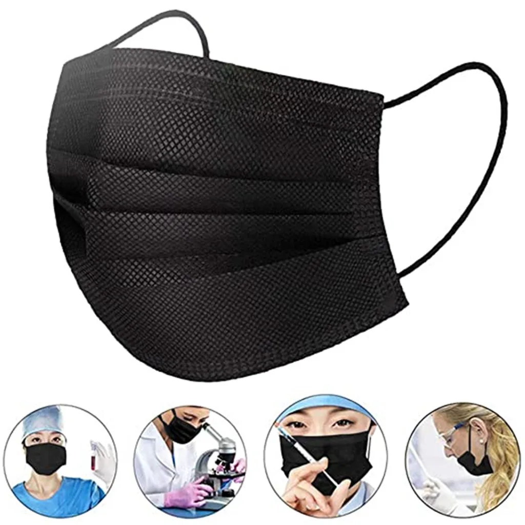 50pcs Black Mask Disposable Nonwove 3 Layer Ply Filter Mouth Face Safe Breathable Protective Masks MouthMask @6 | Аксессуары для