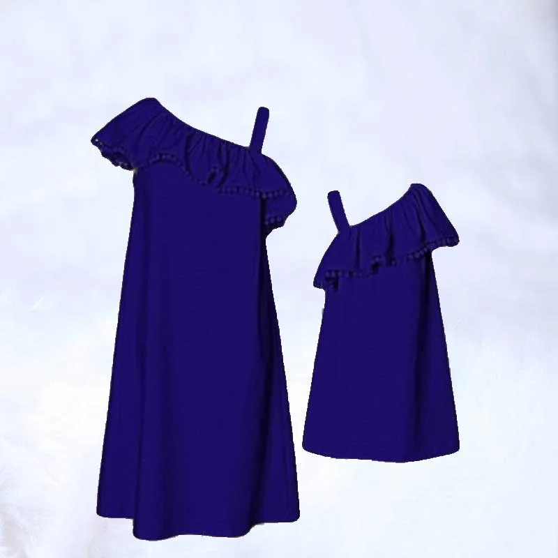 ELAN009blue Модное летнее платье для мамы и дочки; платья для мамы и дочки с рукавами в виде листьев лотоса; одинаковые комплекты для семьи для родителей и детей - Цвет: ELAN009blue