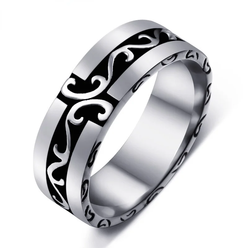 

Megin D Stainless Steel Titanium Carved Grained Vintage Boho Hip Hop Rings for Men Women Couple Friend Fashion Gift Jewelry Anel
