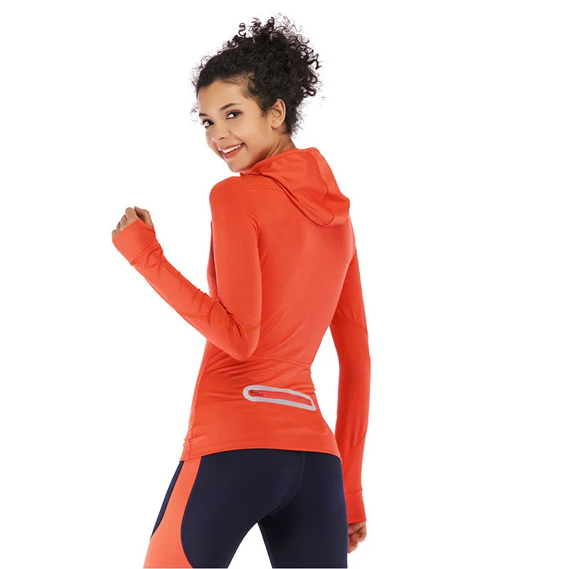 Autumn 2021 Gym Hooded Sweater Women Run 1/2 Zip Sports Fitness Hoodies Top 3M Reflective Back Pocket Running shirt Jackets | Спорт и