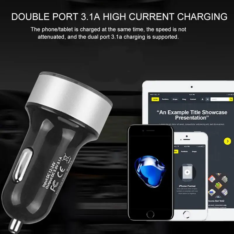 usb c to car charger 3.1A 5V Car Chargers 2 Ports Fast Charging For Samsung Huawei iphone 11 8 Plus Universal Aluminum Dual USB Car-charger Adapter car phone charger