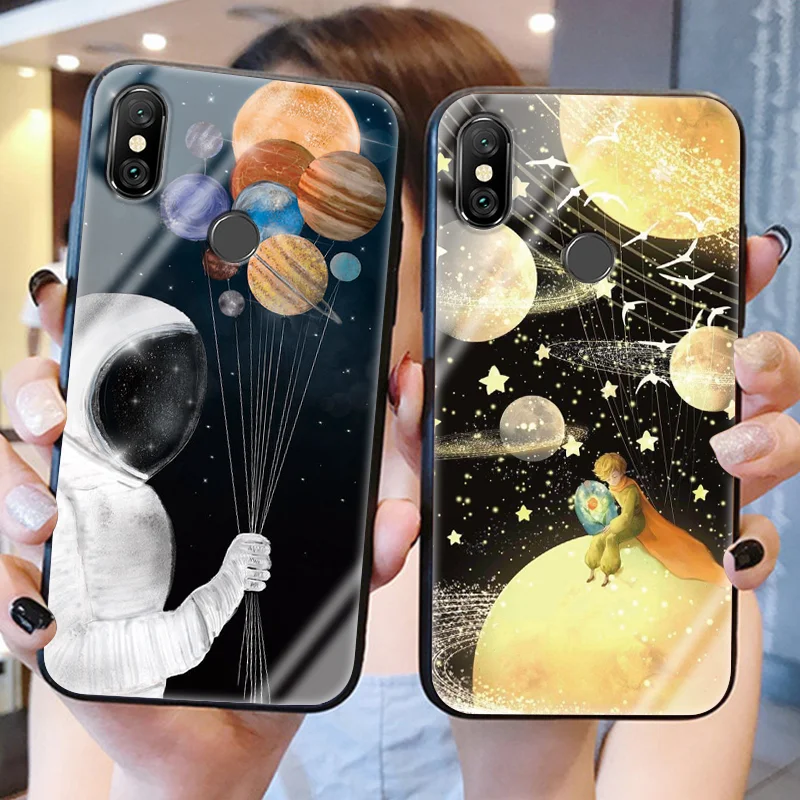 

Space Astronaut Glass Case For Xiaomi Mi CC9e CC9e 9T Pro A2 6X 8 SE Lite 9 Redmi 6A 7A S2 K20 Note 7 6 5 Pro 4X 4 Global Covers