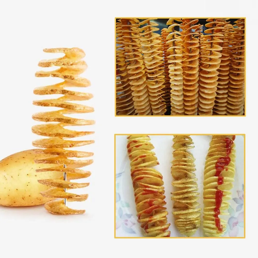 Potato Slicing Knife Skewers Grill Manual Rotating Potato Tower Spiral Vegetable grater Kitchen Supplies