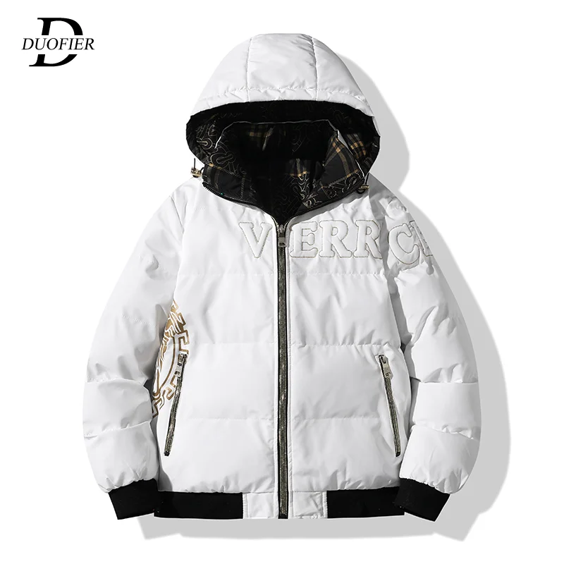 

New Hooded Mens Double-sided Wear Parkas Coats Winter Warm Padded Streetwear Overcoat Male Down Cotton Filling Men Parka Jacket