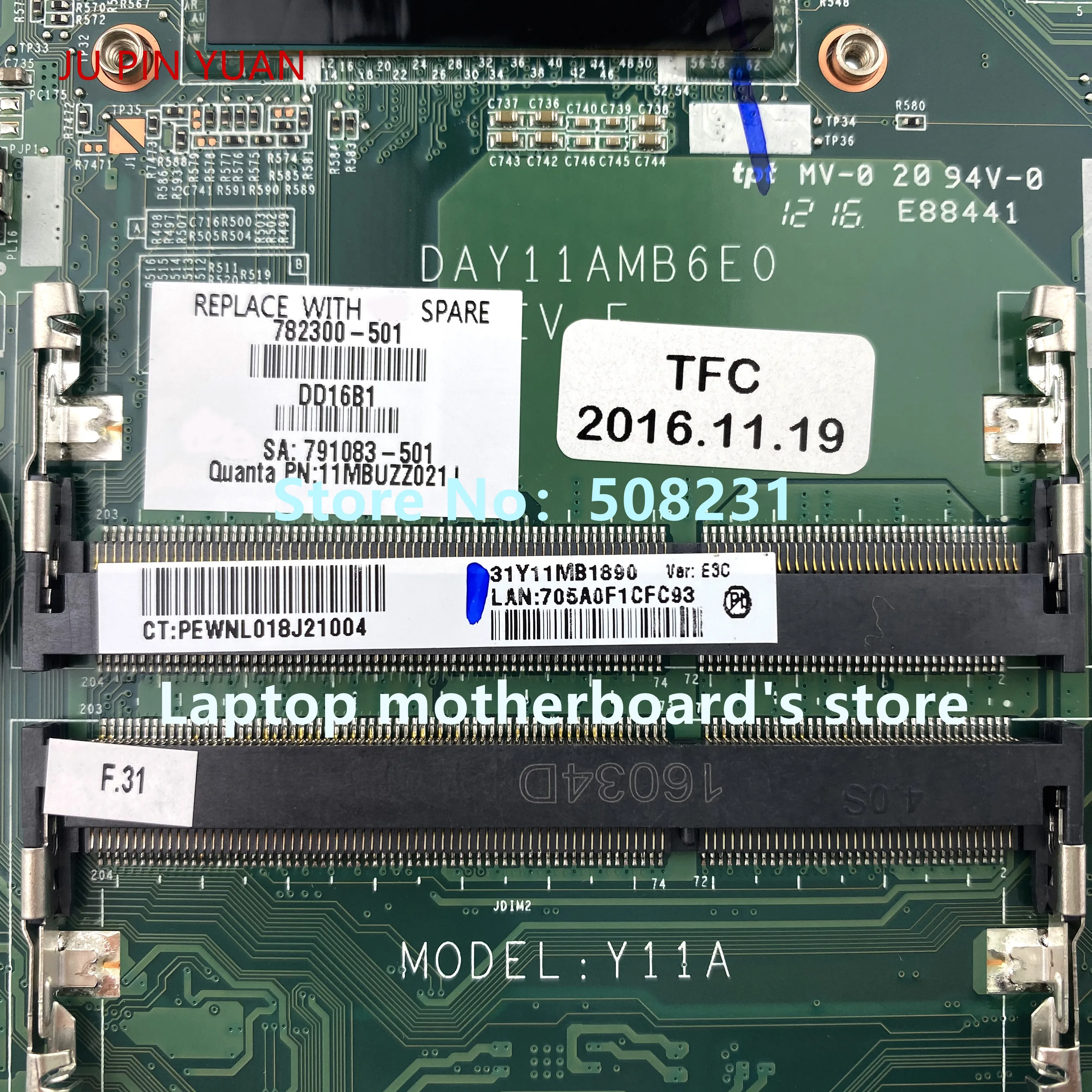 astounding  JU PIN YUAN 782300-501 782300-001 782300-601 for HP ENVY 14T-U 14-u NoteBook PC Laptop Motherboard 