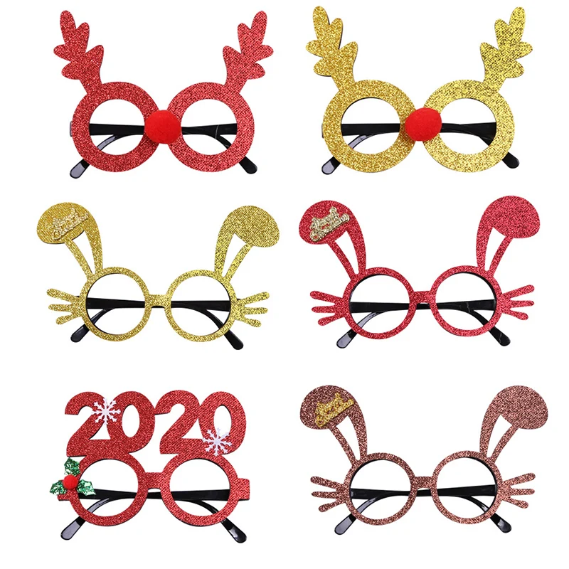 New 2020 Glasses Frames Christmas Decoration Cartoon Antlers Rabbit Ears Glitter Glasses Frames Child Adult Christmas Gift