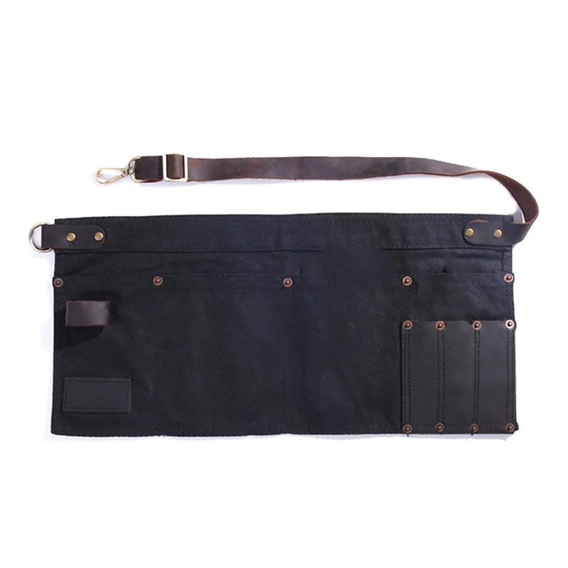 Multi Pocket Apron for Women Real Leather Canvas Half Apron Pocket Waitress Teacher Vendor Utility Server Cosmetic Apron
