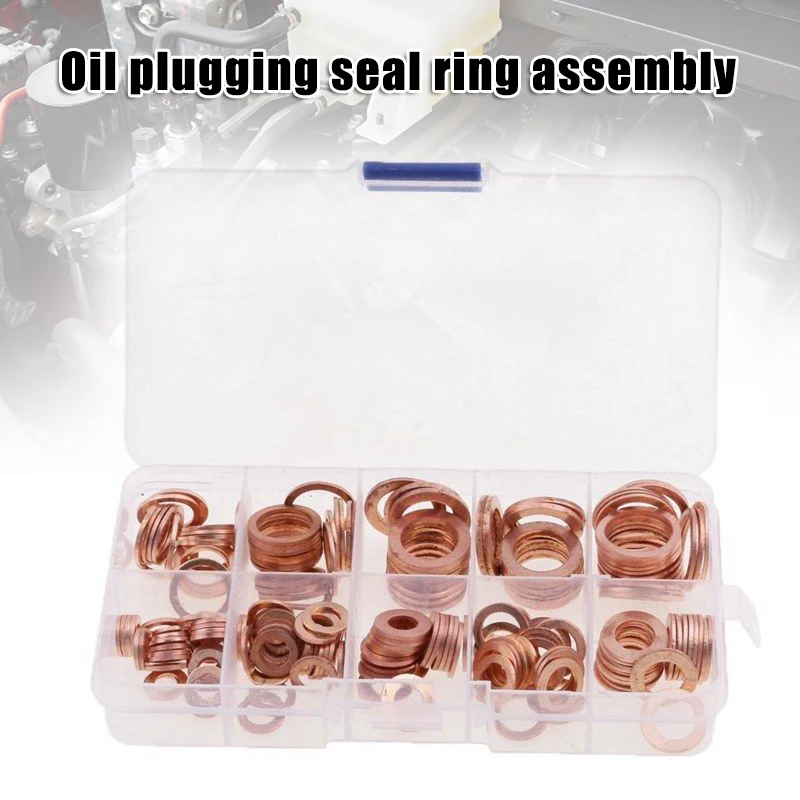 

200pcs Copper Oil Sealing Ring Gasket Ring Resistant Assortment Kits Washer Kits V-Best
