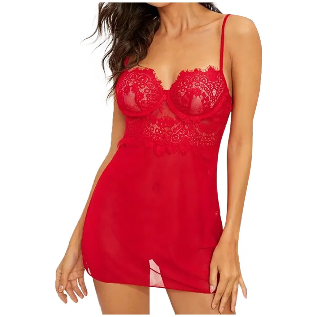 Red 2s# пижамы для женщин, одежда для сна, пижамы, женское белье, кружевное нижнее белье на косточках, ночное белье, ночная рубашка, трусы, пижама - Цвет: Red