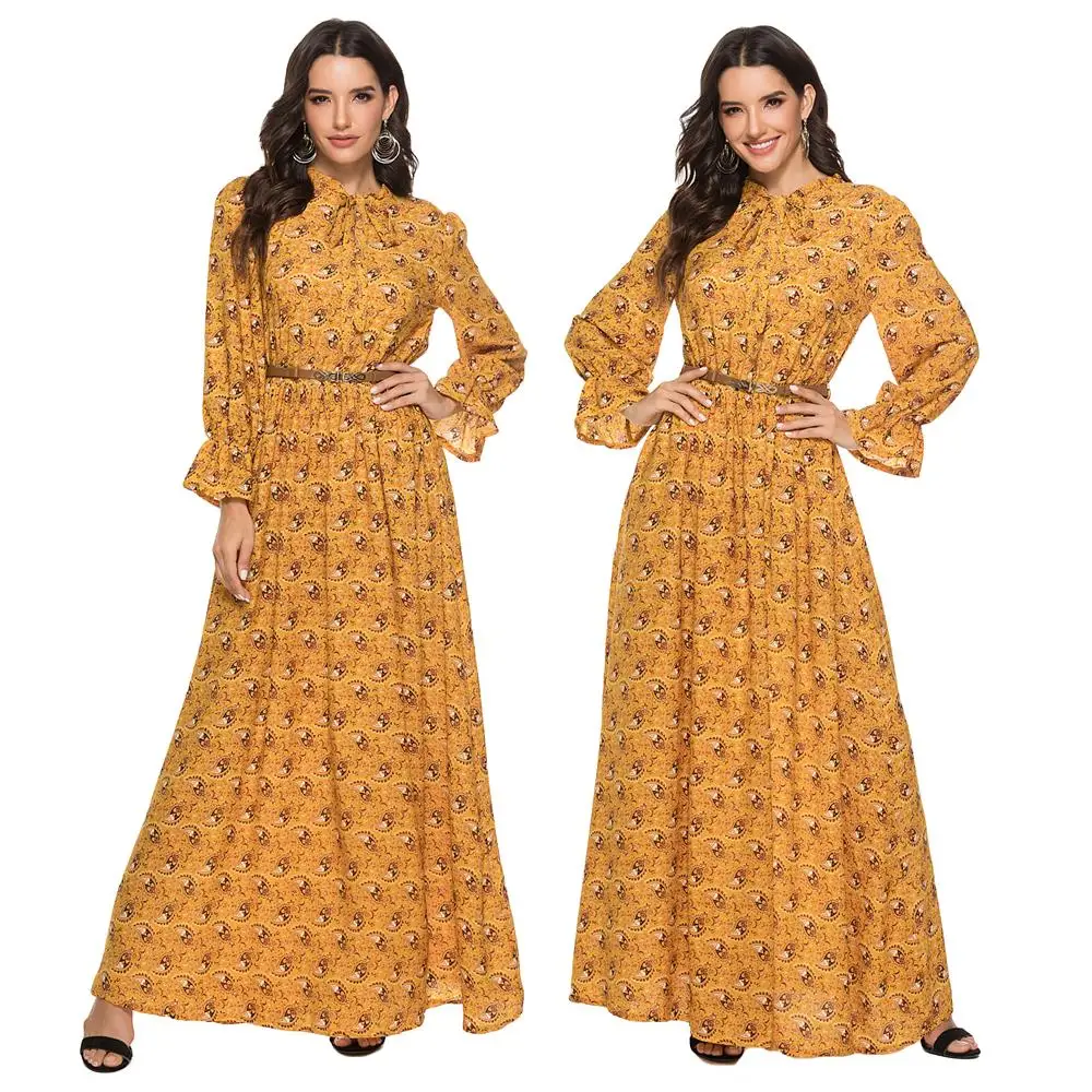 2019 осеннее женское Шифоновое Платье макси с цветочным принтом Коктейльные