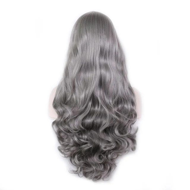 WoodFestival Wavy Synthetic Hair Wig Cosplay Ladies Colored Long Wigs For Women White Pink Red Dark Brown Green Blue Grey Ombre Same As Picture