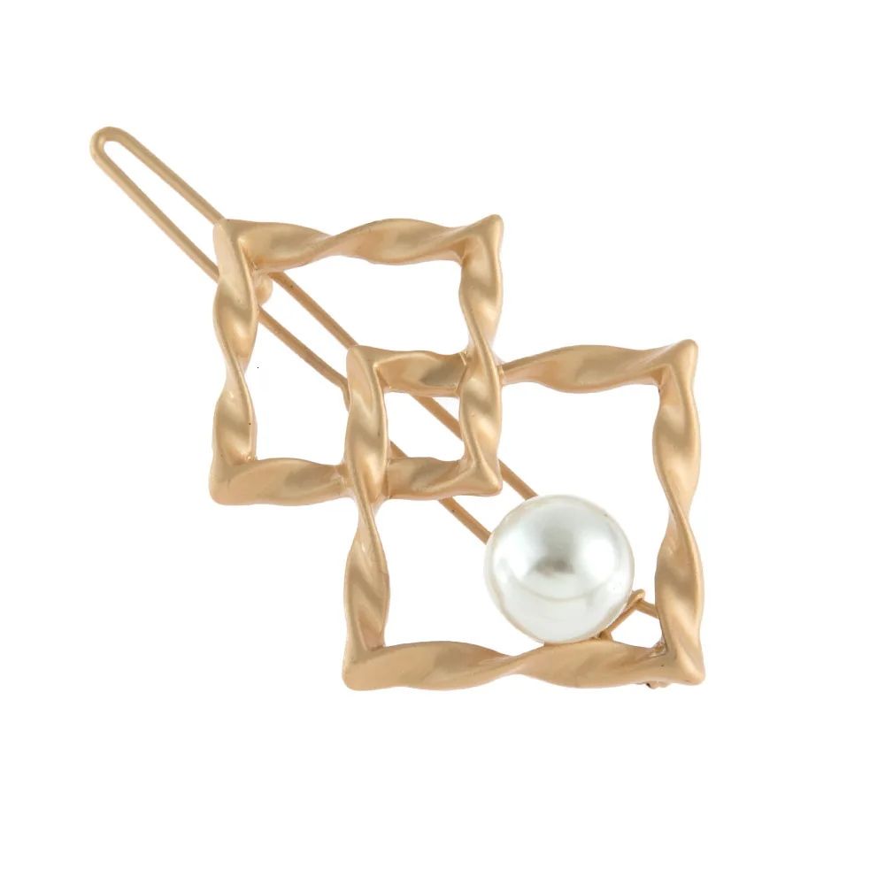 

New Metal Geometry Hairpin Women Elegant Barrettes Cross Rhombus Pearl Hair Clips Girl Hair Accessories Side Clip Headwear