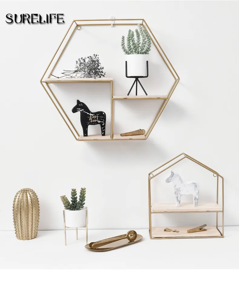 Hogar Y Cocina Accesorios Decorativos Hexagono Flotante Caja Estante Hogar Pantalla Deco Nordica Ins Ornamento Hogar