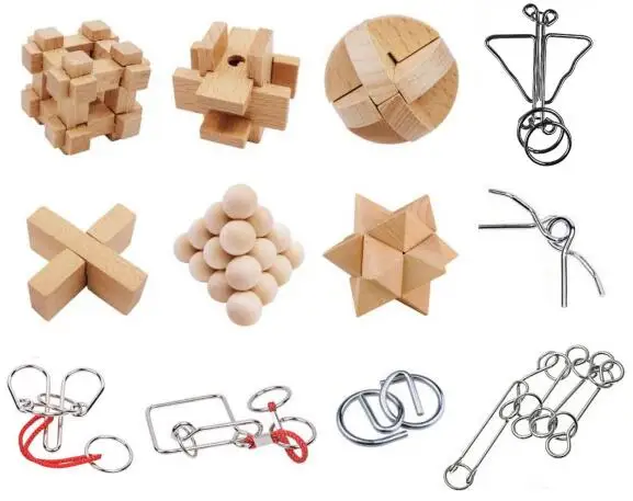 Set of 12PCS 6/12 шт./компл. IQ Деревянный Burr металлический пазл магический провод головоломки Пазлы игра для взрослых детей - Цвет: Set of 12PCS